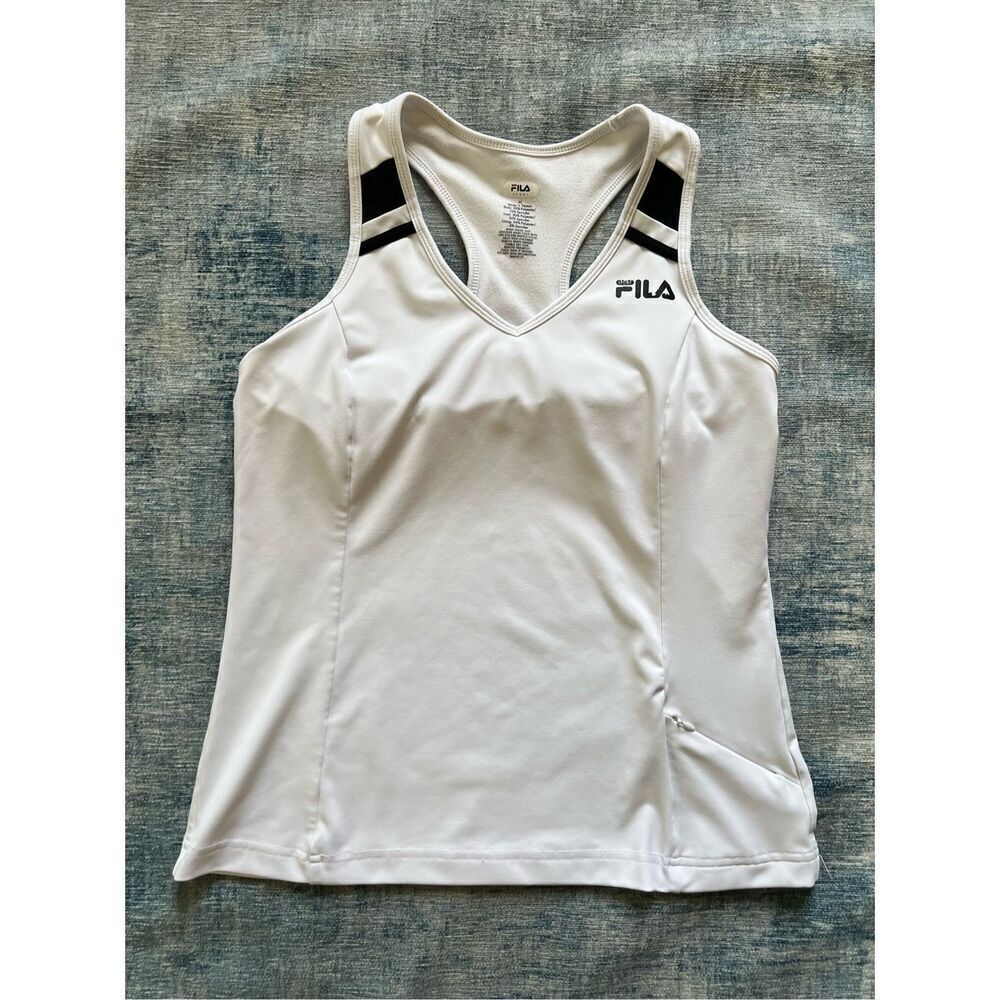 Fila Sport White Black Athletic Racerback Tank Top w Pocket Medium